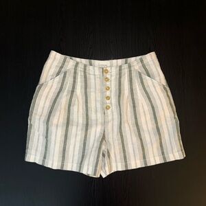 NWT Anthropologie White & Sage Striped High-Waist Button Shorts